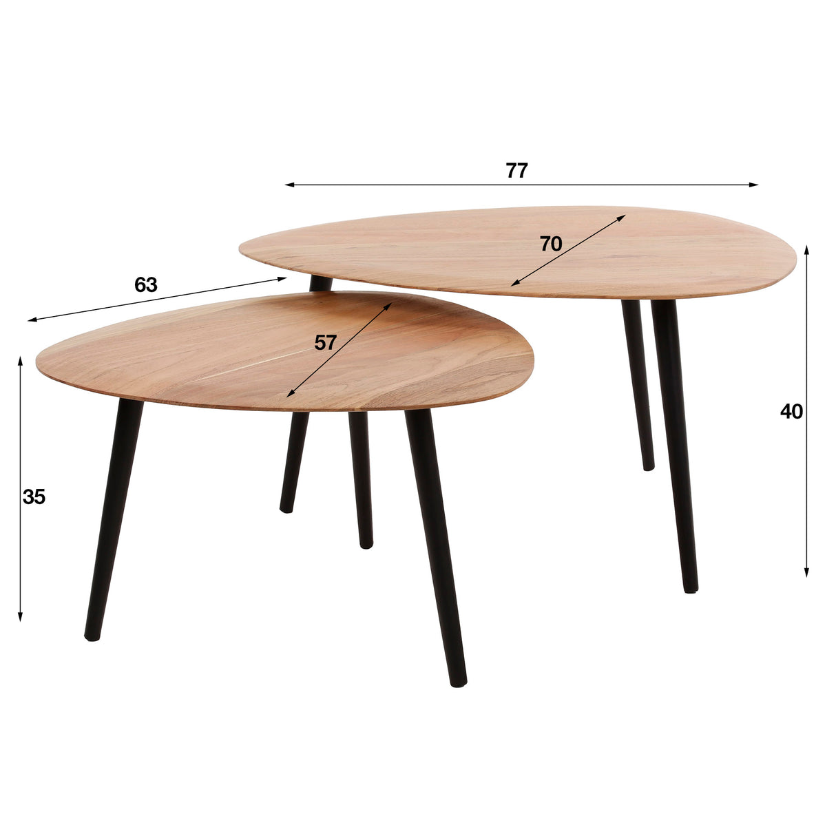 Table basse Elvie set of 2 triangle bois d'acacia