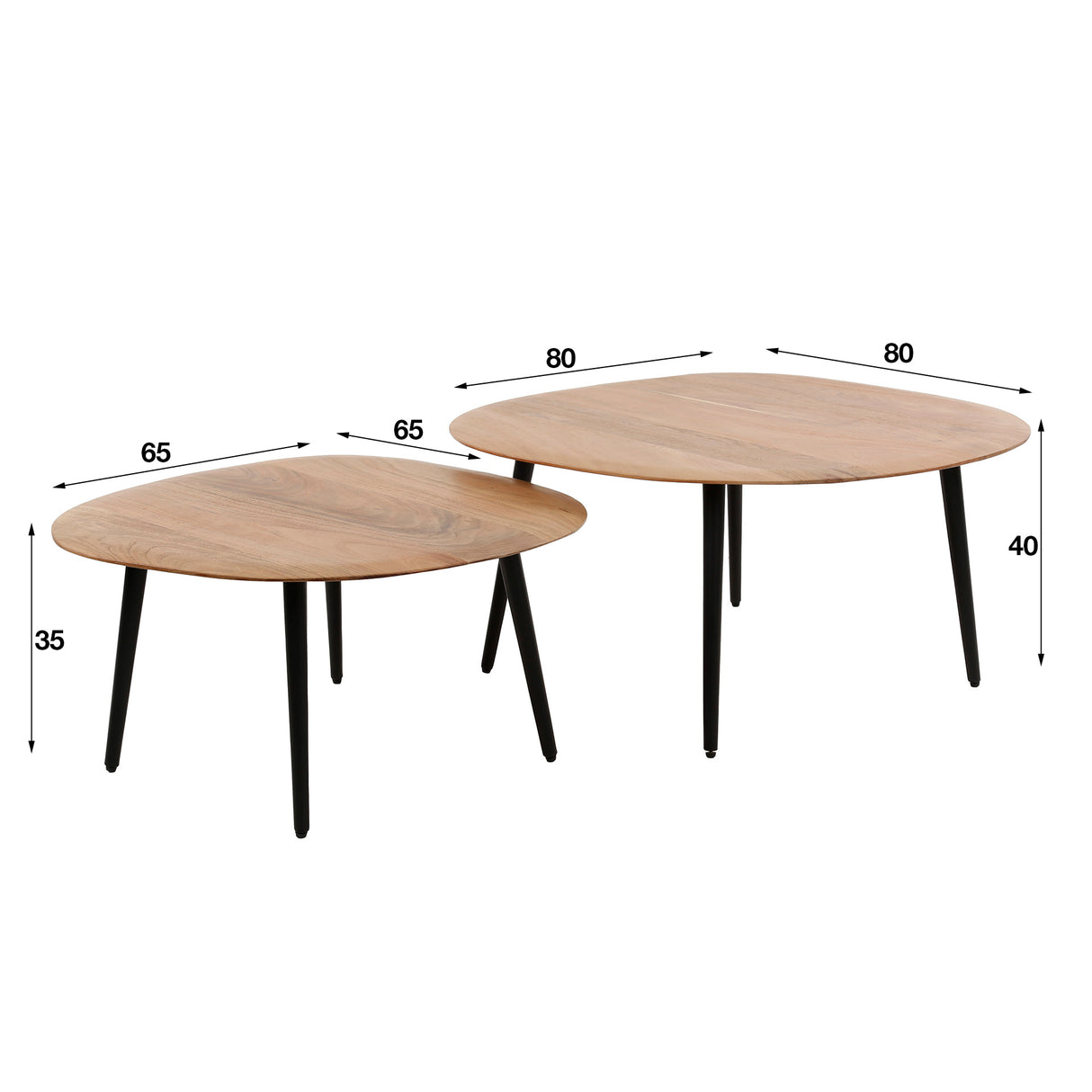 Table basse Elvie en forme de galet en bois d'acacia set of 2