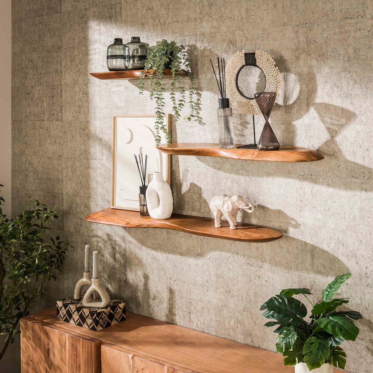Étagère murale nordique 120 en bois d'acacia massif 