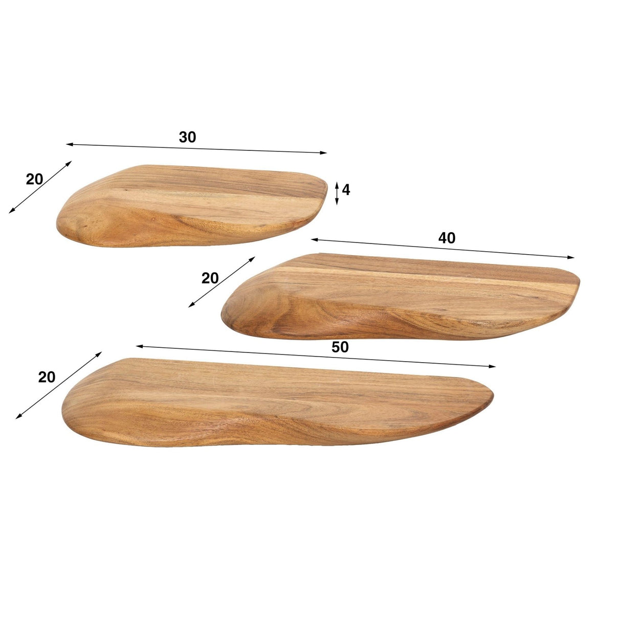 Set Nordic de 3 étagères murales Organic - Bois d'acacia massif 