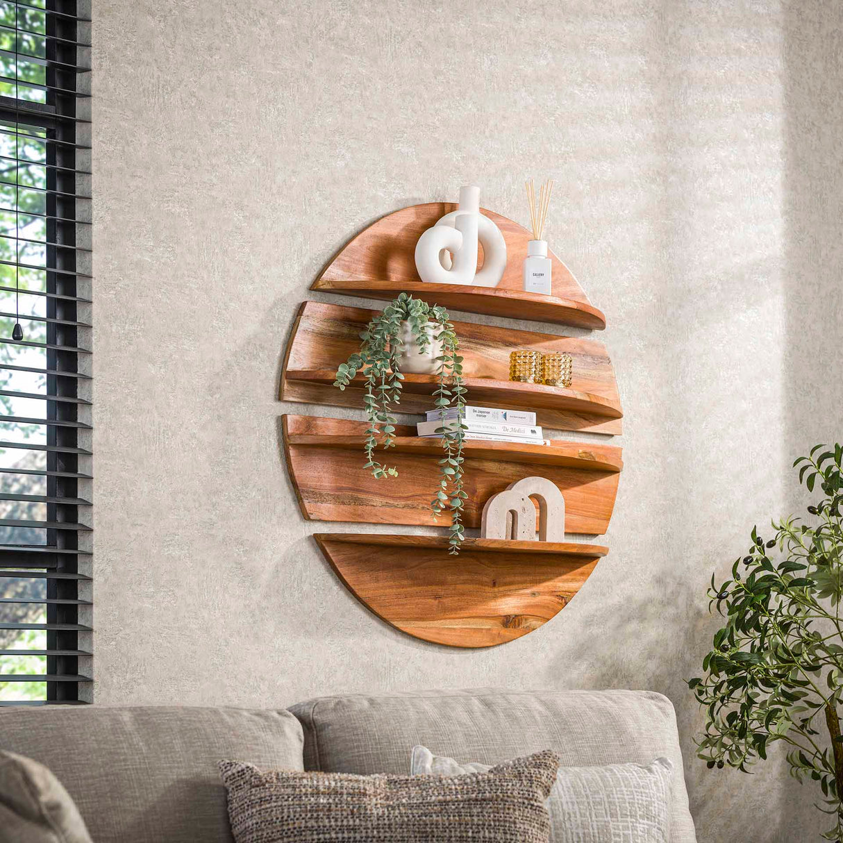 Étagère murale ronde Binc en bois naturel 