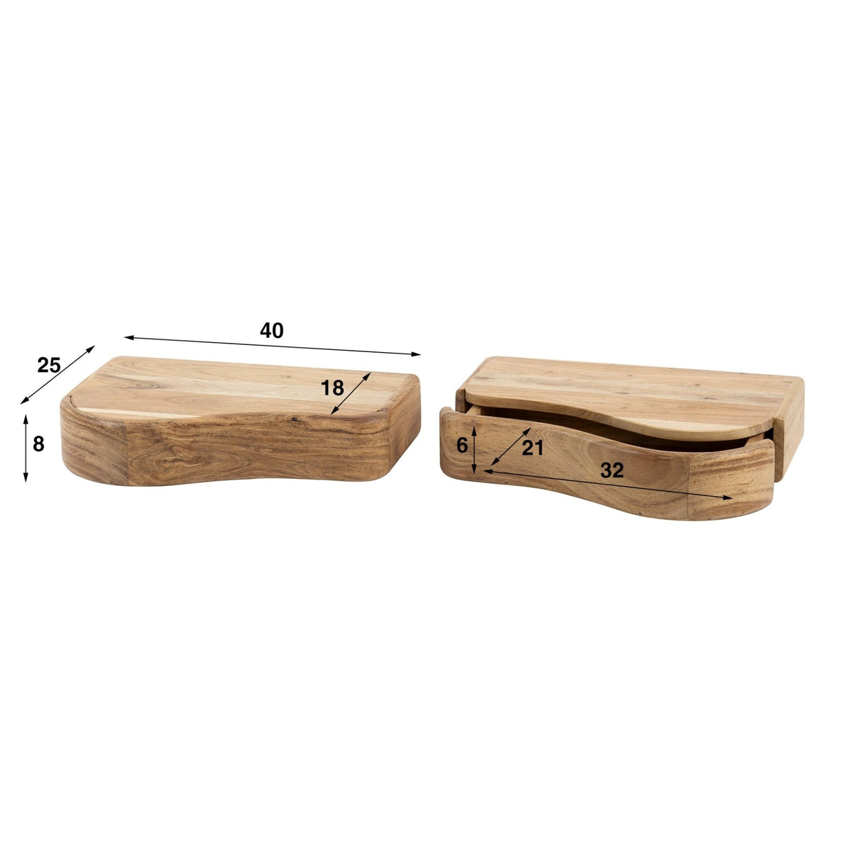 Tables de chevet muraux en acacia Nova L/R (ensemble de 2) 