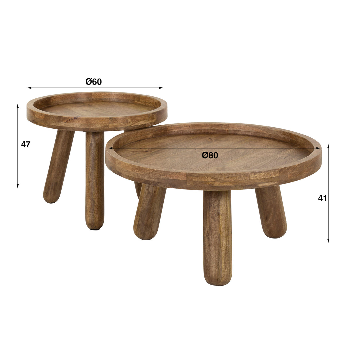 Set de 2 tables basses rondes Pien en manguier