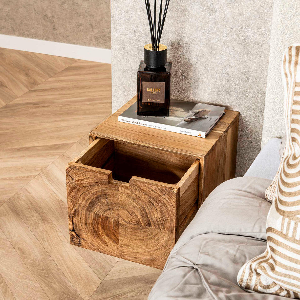 Table de nuit flottante en bois d'acacia Nova avec 1 tiroir - 30x25x29 cm 
