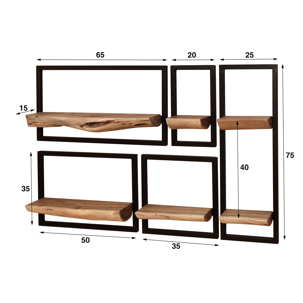 Lot de 5 étagères murales Viggo bois d'acacia métal