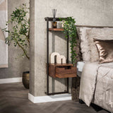Table de Chevet Étroite Industrielle Naomi Bois d'Acacia 1 Tiroir Marron Drift