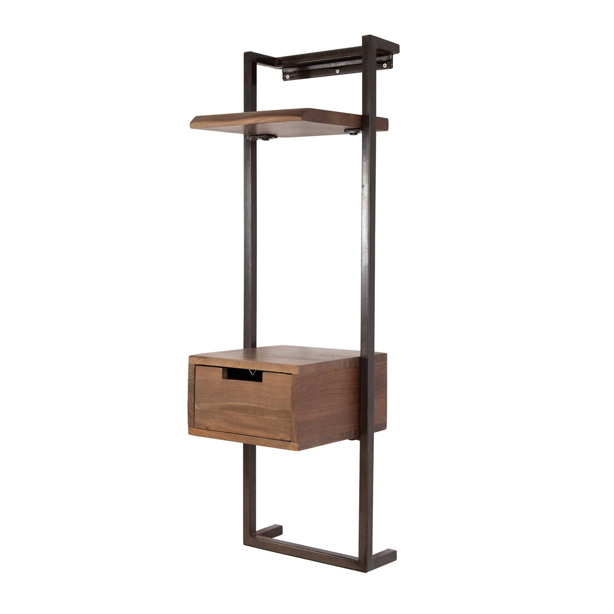 Table de Chevet Étroite Industrielle Naomi Bois d'Acacia 1 Tiroir Marron Drift