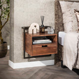 Table de chevet industrielle flottante Naomi Boîte ouverte en bois d'acacia Marron Drift
