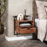 Table de chevet industrielle flottante Naomi Boîte ouverte en bois d'acacia Marron Drift
