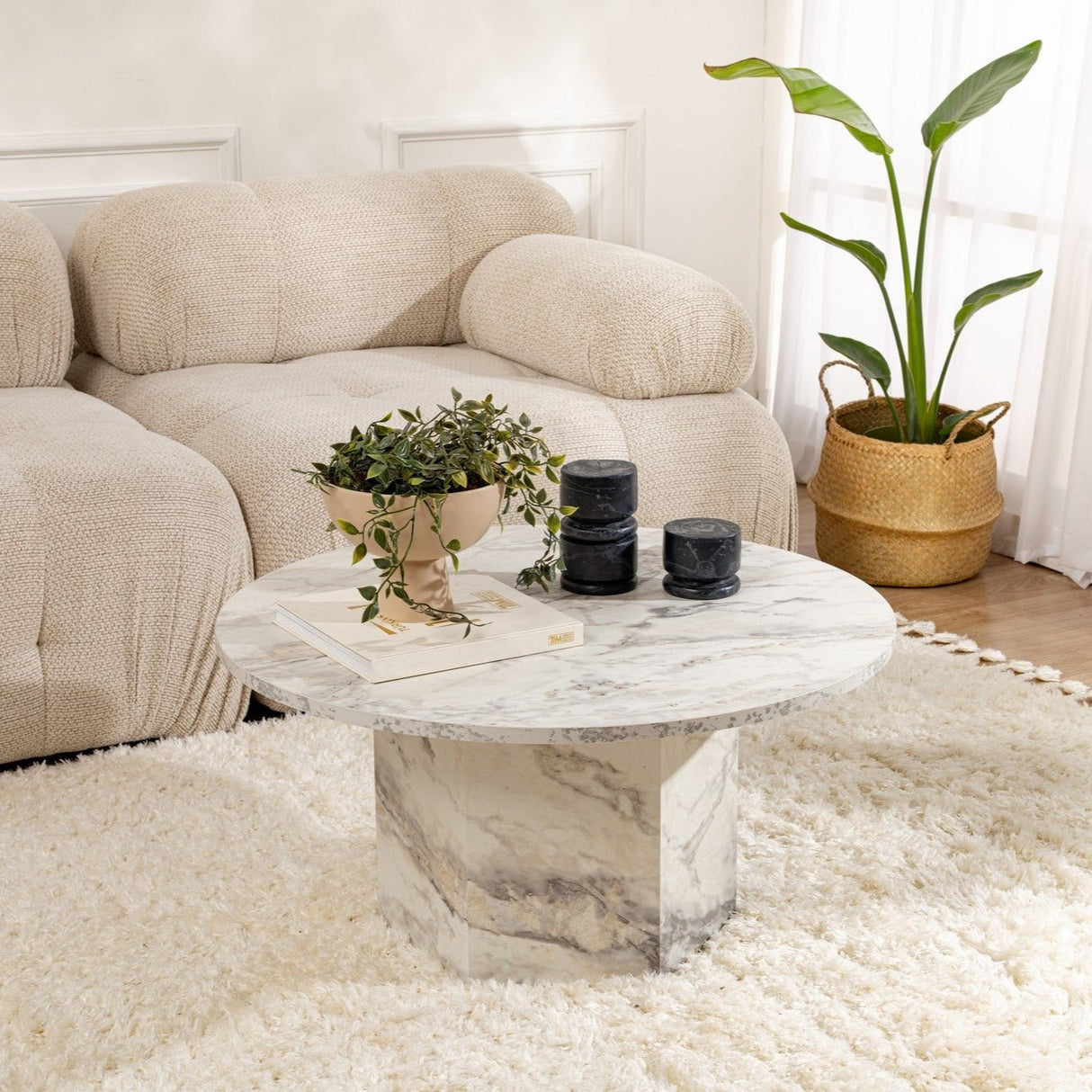Table basse ronde Vano aspect marbre 80 cm 