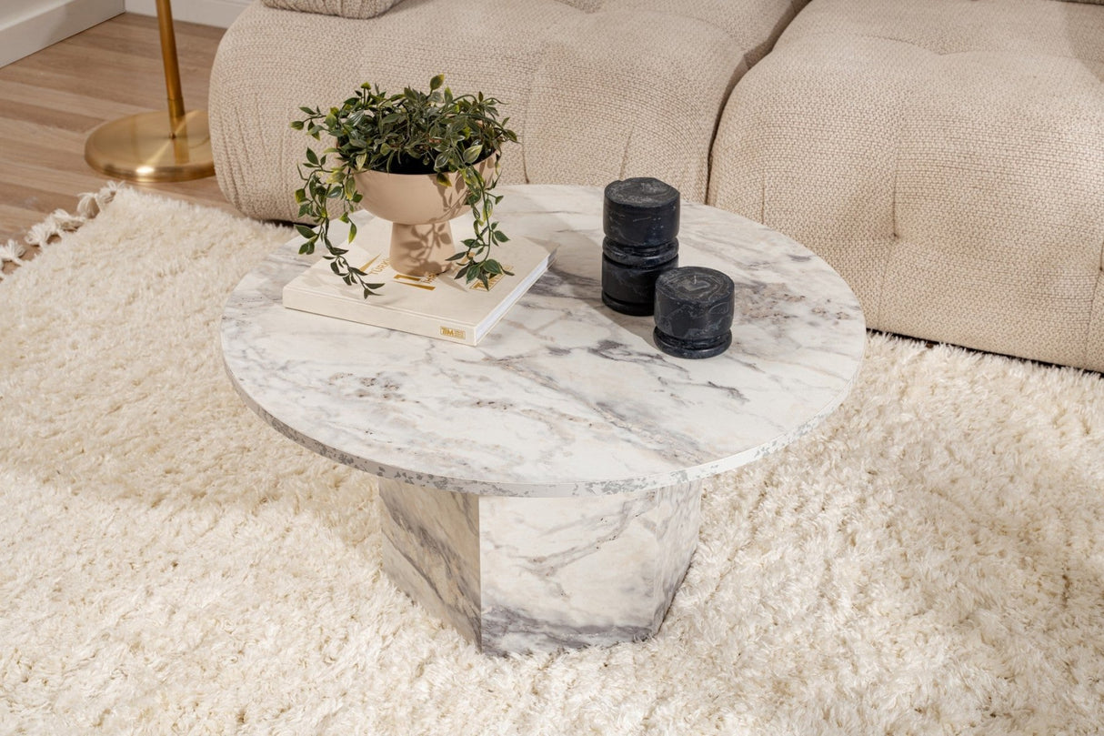 Table basse ronde Vano aspect marbre 80 cm 