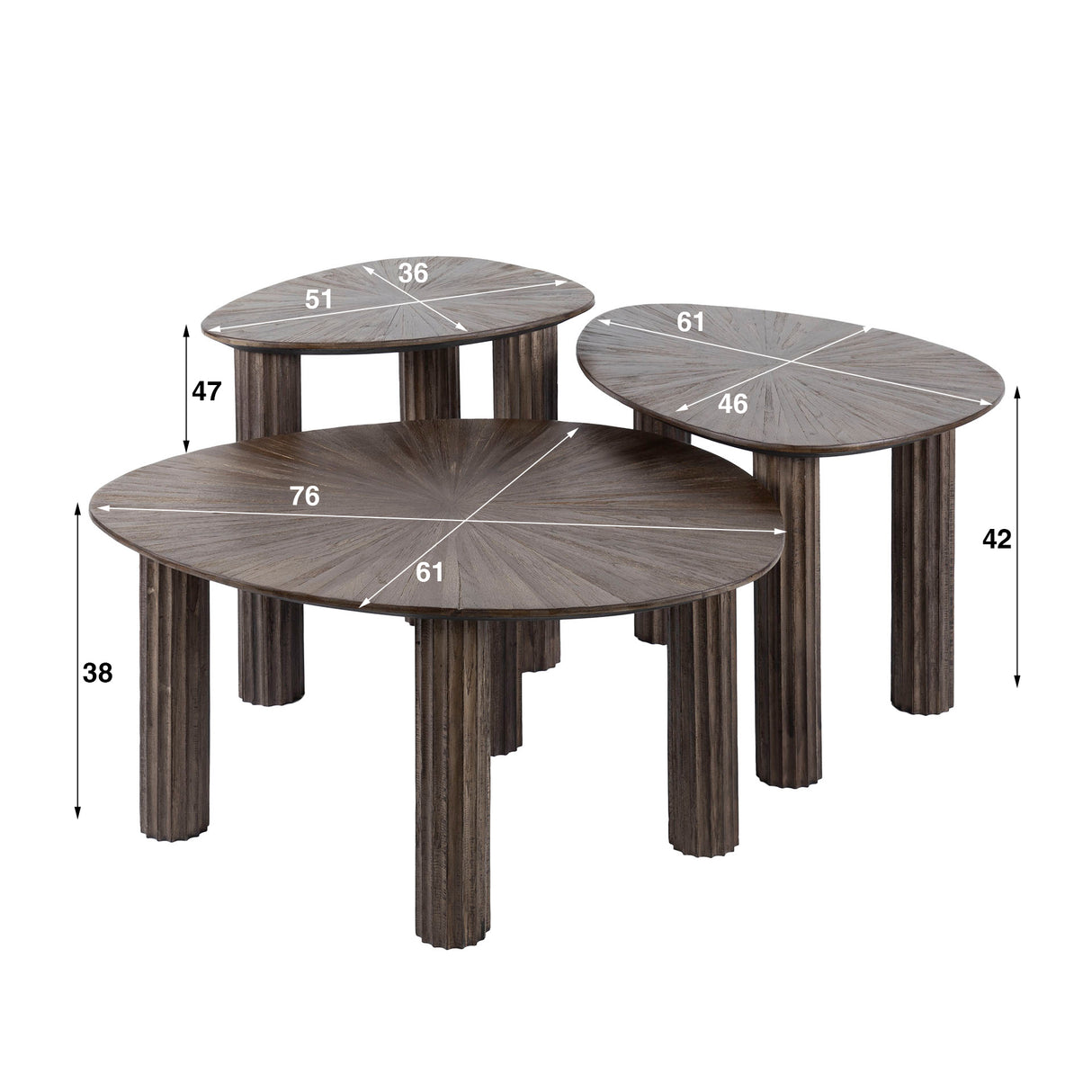 Ensemble de table basse de 3 Myla Triangulaire en Teck Brun 