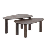 Ensemble de 2 tables basses Myla en bois de teck organique brun 