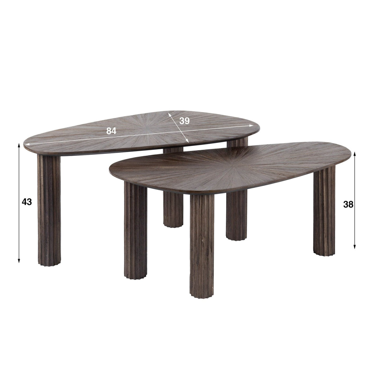 Ensemble de 2 tables basses Myla en bois de teck organique brun 