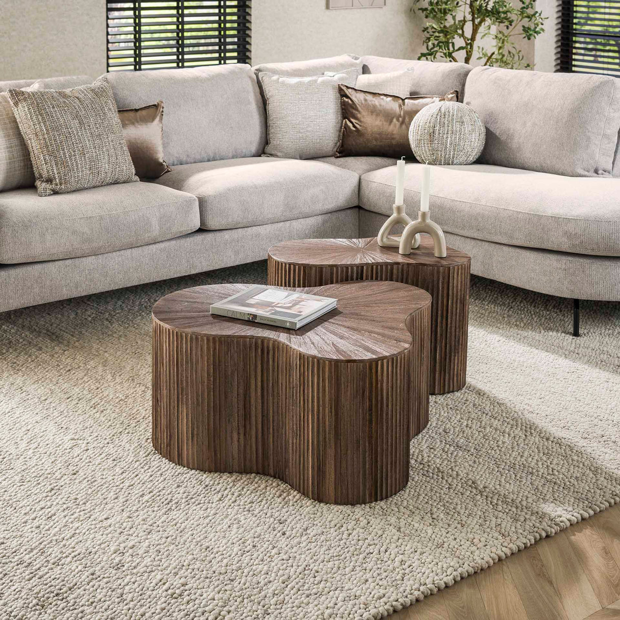 Ensemble de 2 tables basses Myla Forme organique Bois de teck Marron 