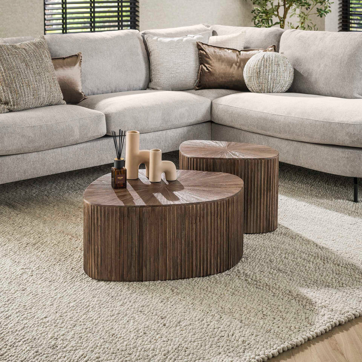 Ensemble de 2 tables basses Myla Carré en Teck Brun 