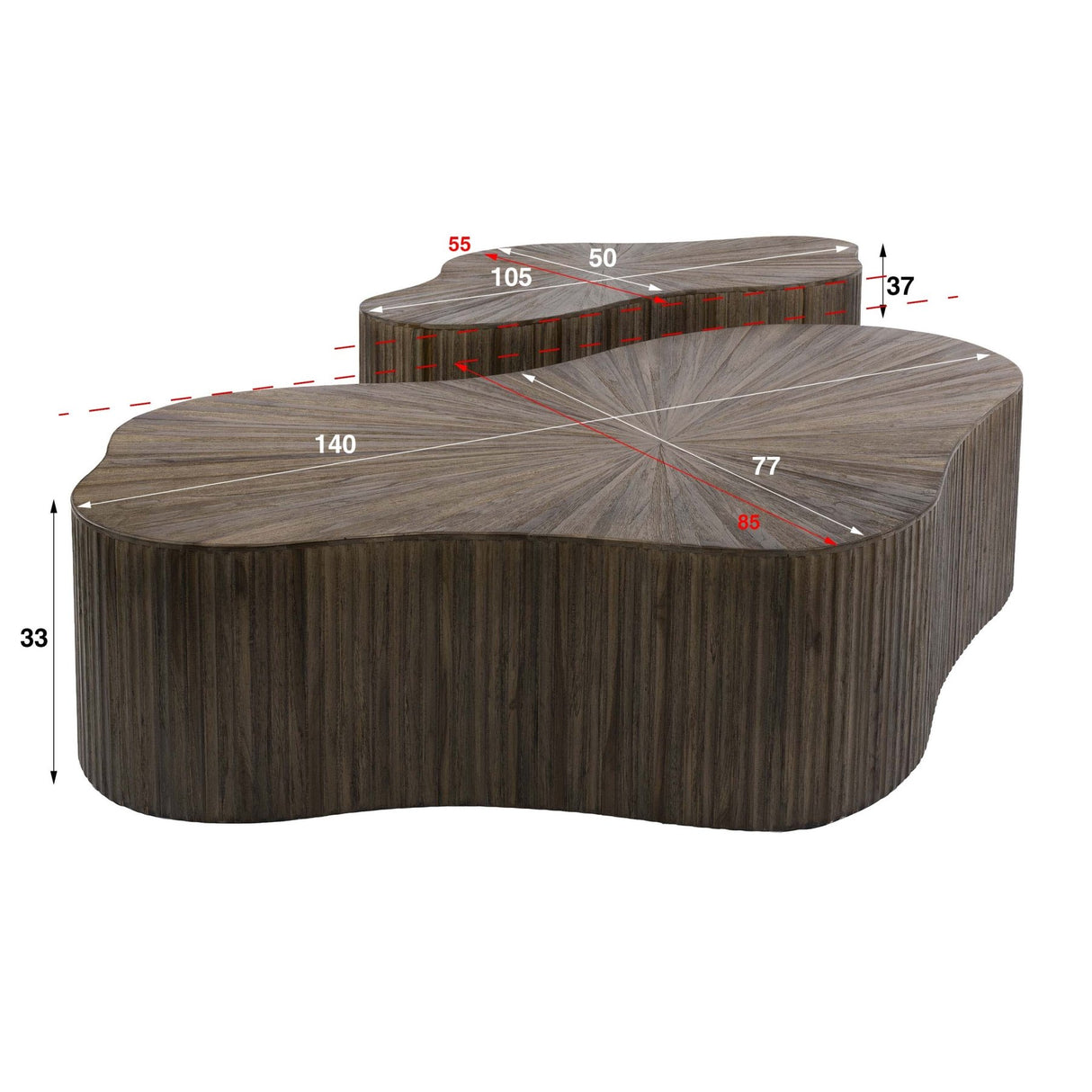 Lot de 2 tables basses bio en teck marron foncé Myla