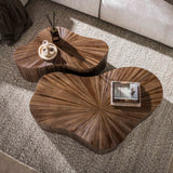 Lot de 2 tables basses bio en teck marron foncé Myla