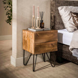 Table de chevet 2 tiroirs couleur sable Bois de manguier Oona