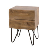 Table de chevet 2 tiroirs couleur sable Bois de manguier Oona
