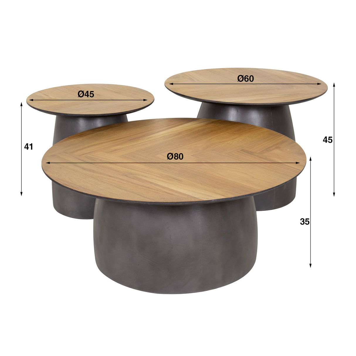 Table basse set de 3 Elva teck métal