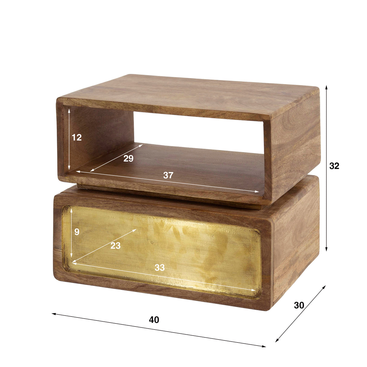 Solano table de nuit 1 tiroir Bois de manguier Sable avec bouton en laiton 