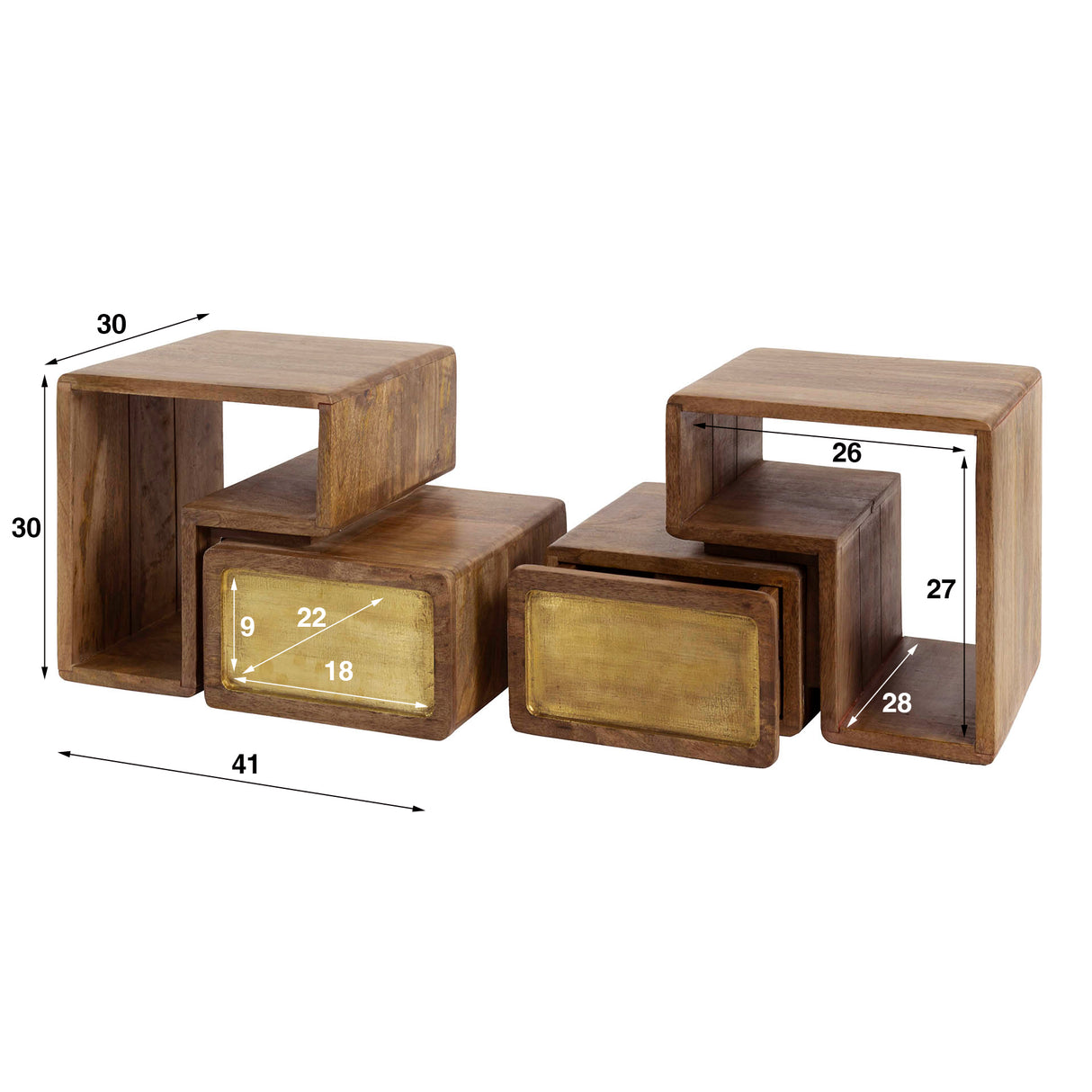 Solano Ensemble de 2 tables de nuit en bois massif de mangue sable et laiton 