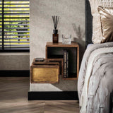 Solano Ensemble de 2 tables de nuit en bois massif de mangue sable et laiton 