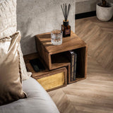 Solano Ensemble de 2 tables de nuit en bois massif de mangue sable et laiton 