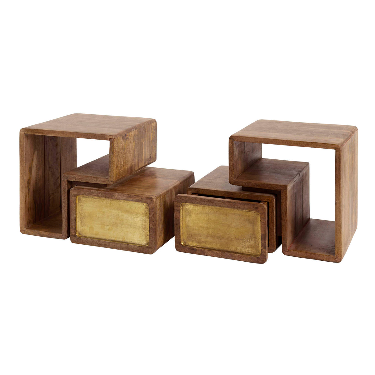 Solano Ensemble de 2 tables de nuit en bois massif de mangue sable et laiton 