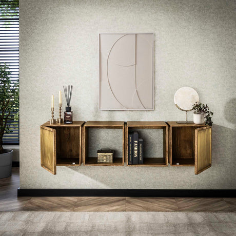 Buffet Suspendu Maceo - Bois de manguier Sable avec Accent en Laiton 169 cm 