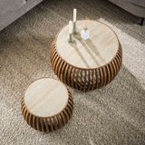 Table basse Vento Curve Ø75 en mango massif sable, ensemble de 2 