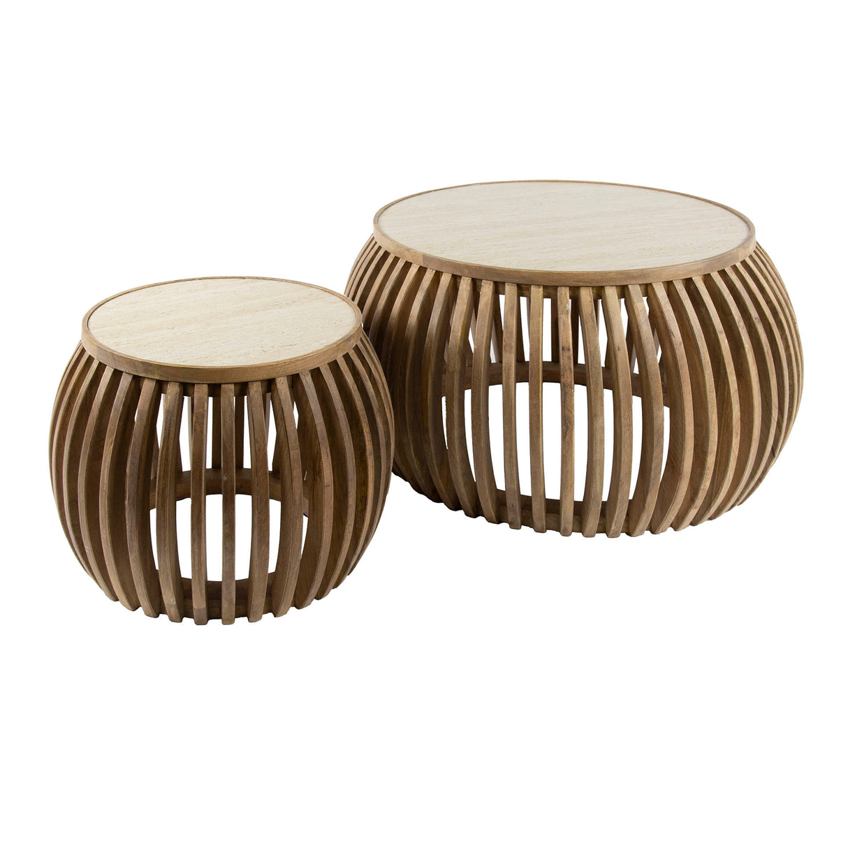 Table basse Vento Curve Ø75 en mango massif sable, ensemble de 2 