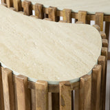 Ensemble de 3 tables basses en forme de vent nière en travertin massif en mango sable 