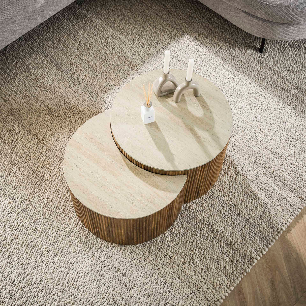 Ensemble de table basse Vento Halfrond Ø60 en mango massif sand 