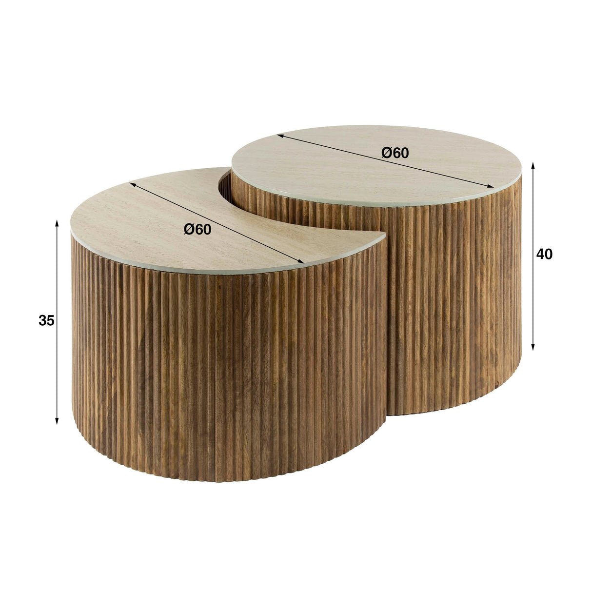 Ensemble de table basse Vento Halfrond Ø60 en mango massif sand 