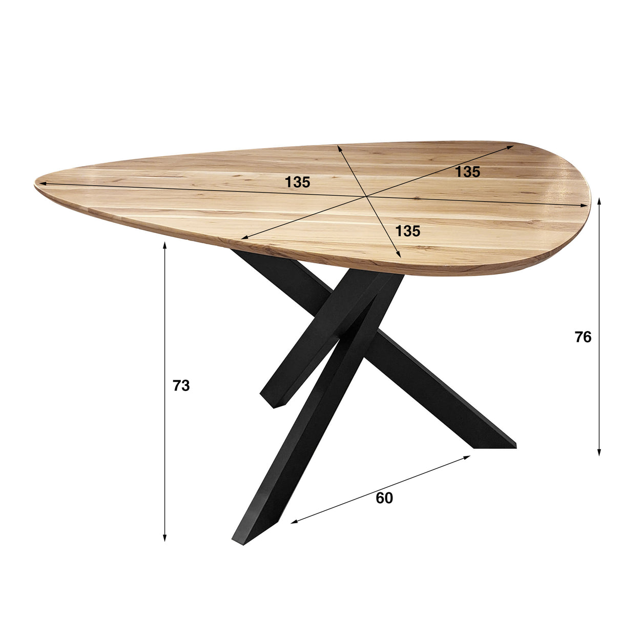 Table à manger triangulaire en bois massif d'acacia 135 cm 