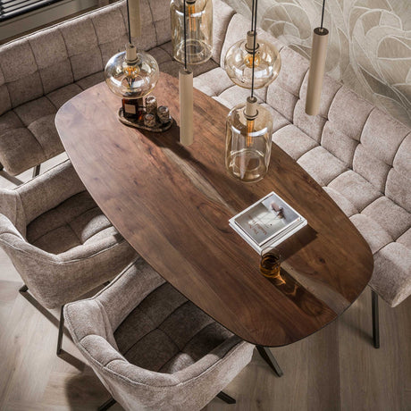 Table à manger ovale danoise en bois d'acacia massif marron noyer Tavon 180x95 cm