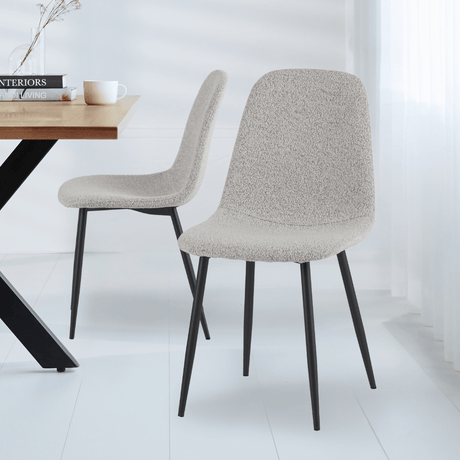 Ensemble de 4 chaises de salle à manger scandinaves en tissu bouclé naturel mélangé Swift - Sans accoudoirs 