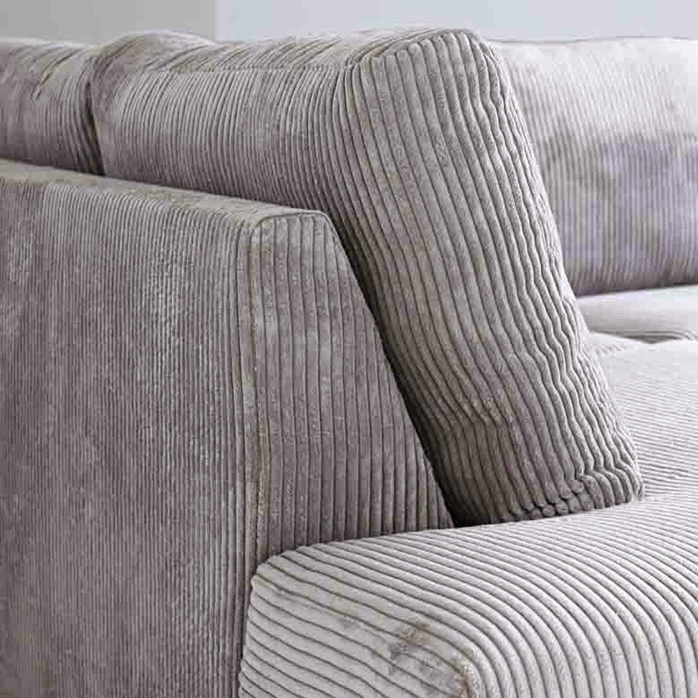 Canapé d'angle en tissu rayé gris clair, canapé-lit Gabi - gauche 