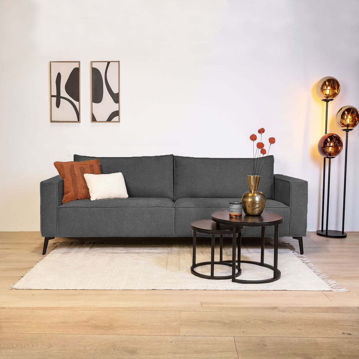 3-coussins déhoussables épais et déliés en chenille anthracite Yara 