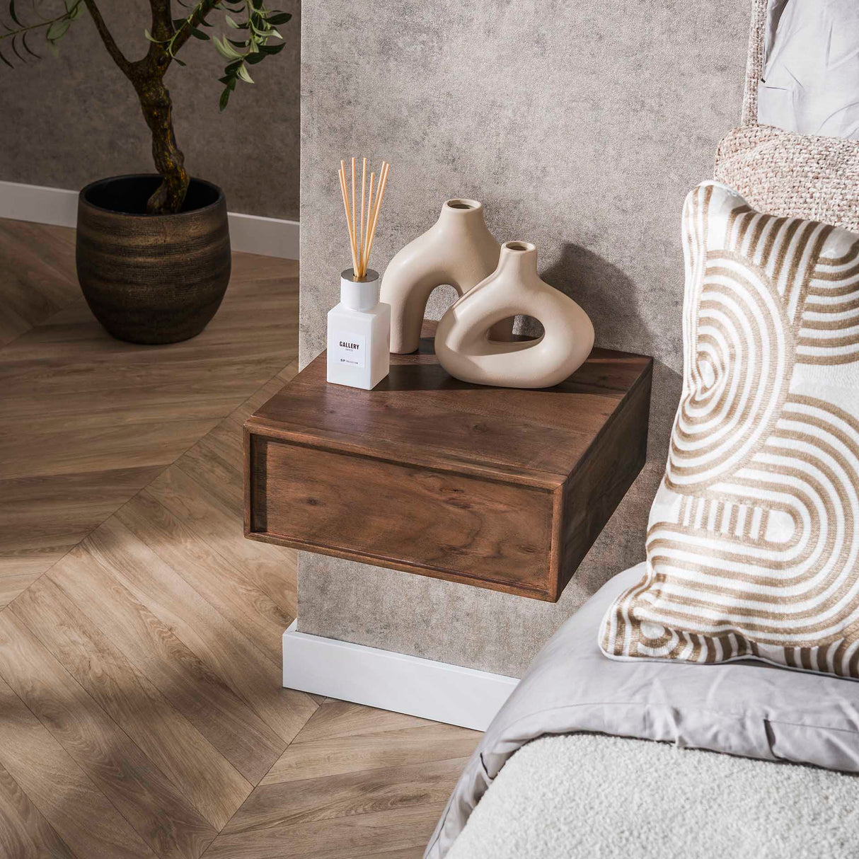 Table de chevet flottant en acacia drift brown industriel 