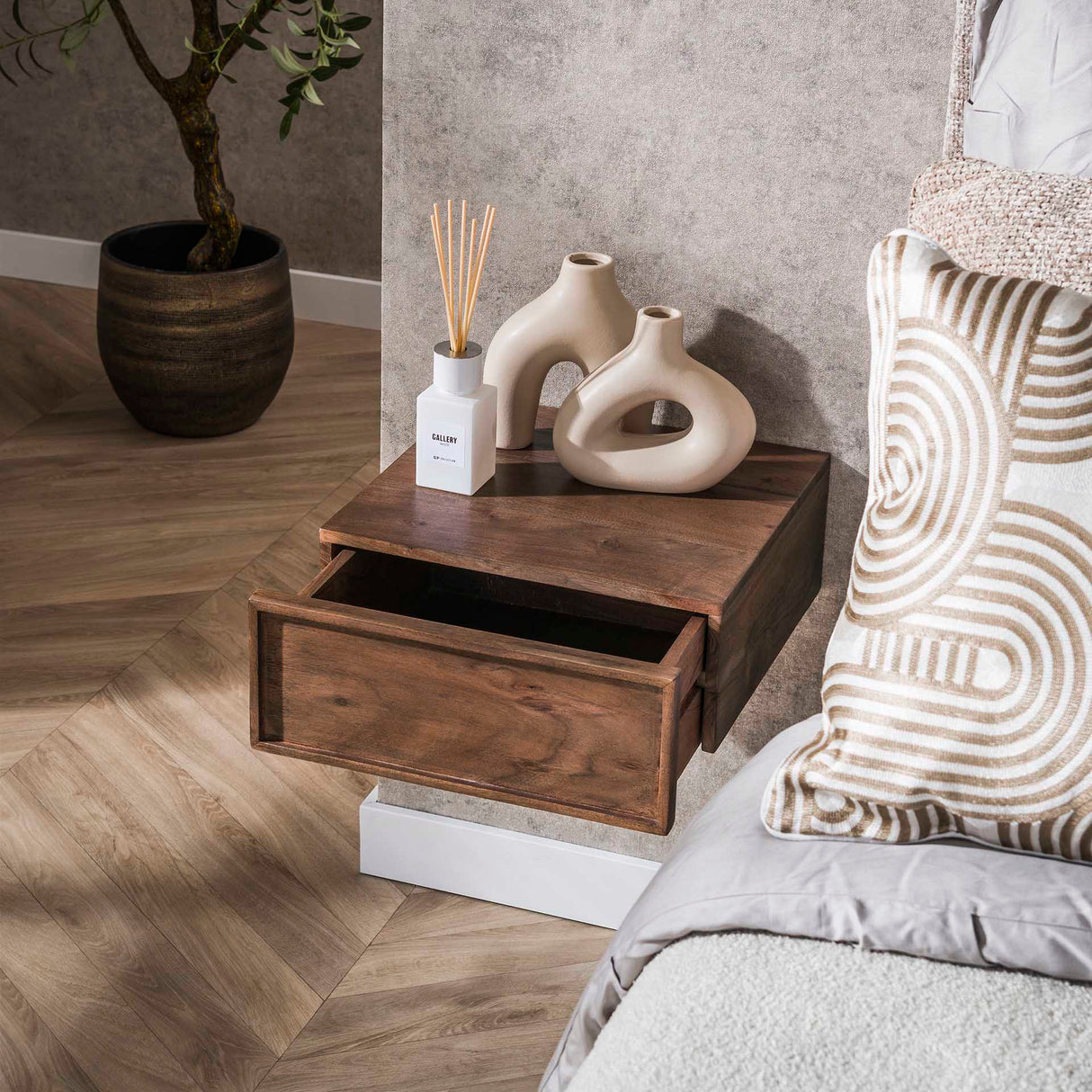 Table de chevet flottant en acacia drift brown industriel 