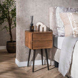 Table de chevet Lio – Acacia Drift Brown – 2 tiroirs 