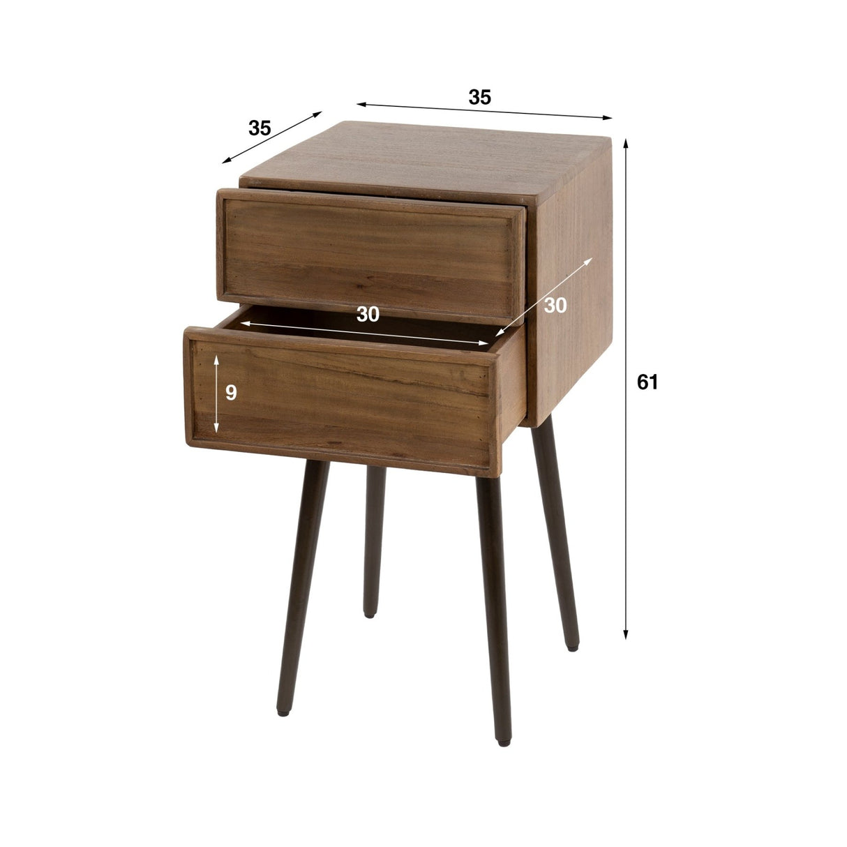 Table de chevet Lio – Acacia Drift Brown – 2 tiroirs 