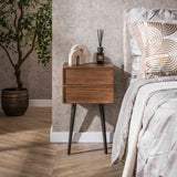Table de chevet Lio – Acacia Drift Brown – 2 tiroirs 