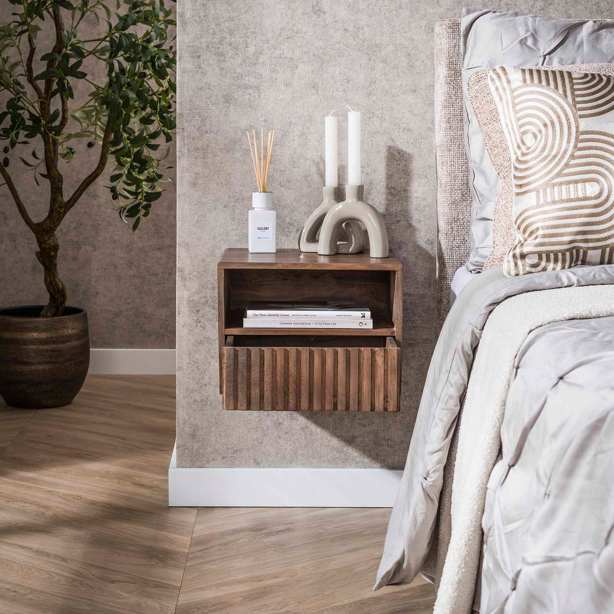 Table de nuit flottante Acacia Drift Brown – 1 tiroir 