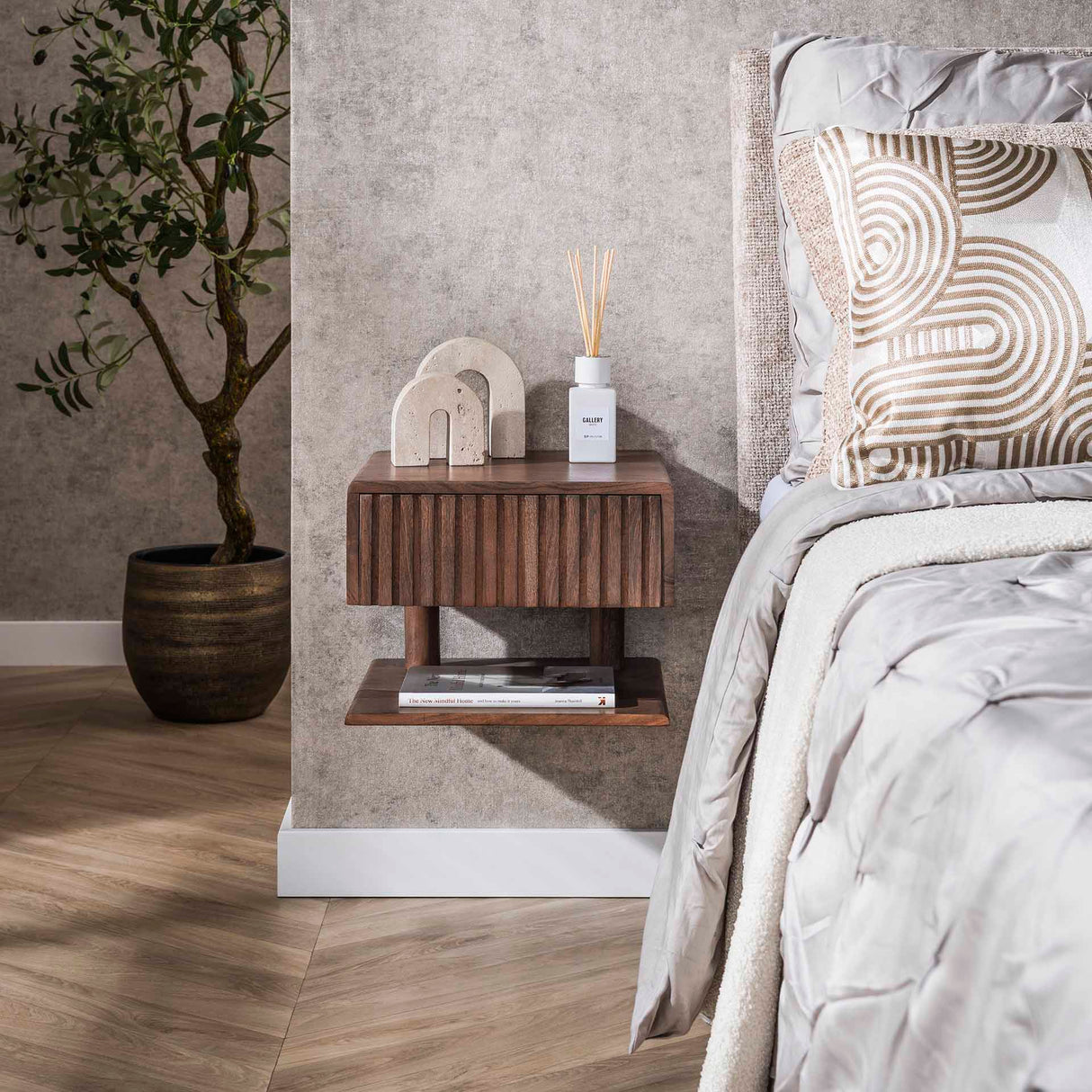 Table de nuit flottant Acacia Drift Brown – 1 tiroir 35 cm 