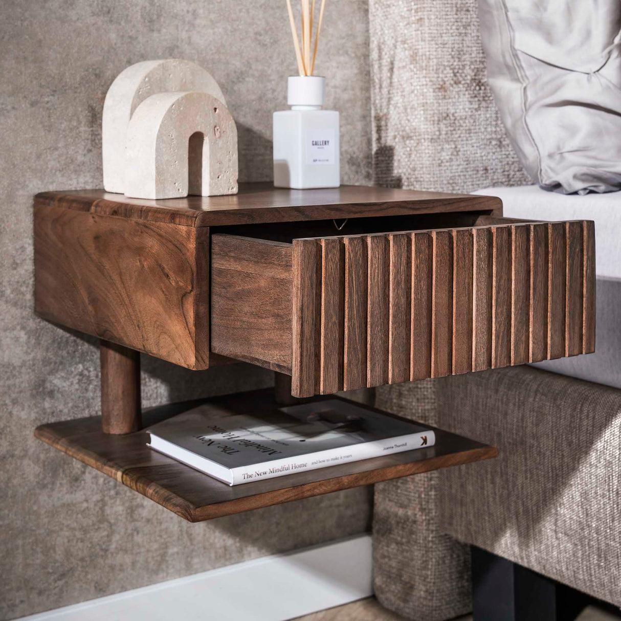 Table de nuit flottant Acacia Drift Brown – 1 tiroir 35 cm 