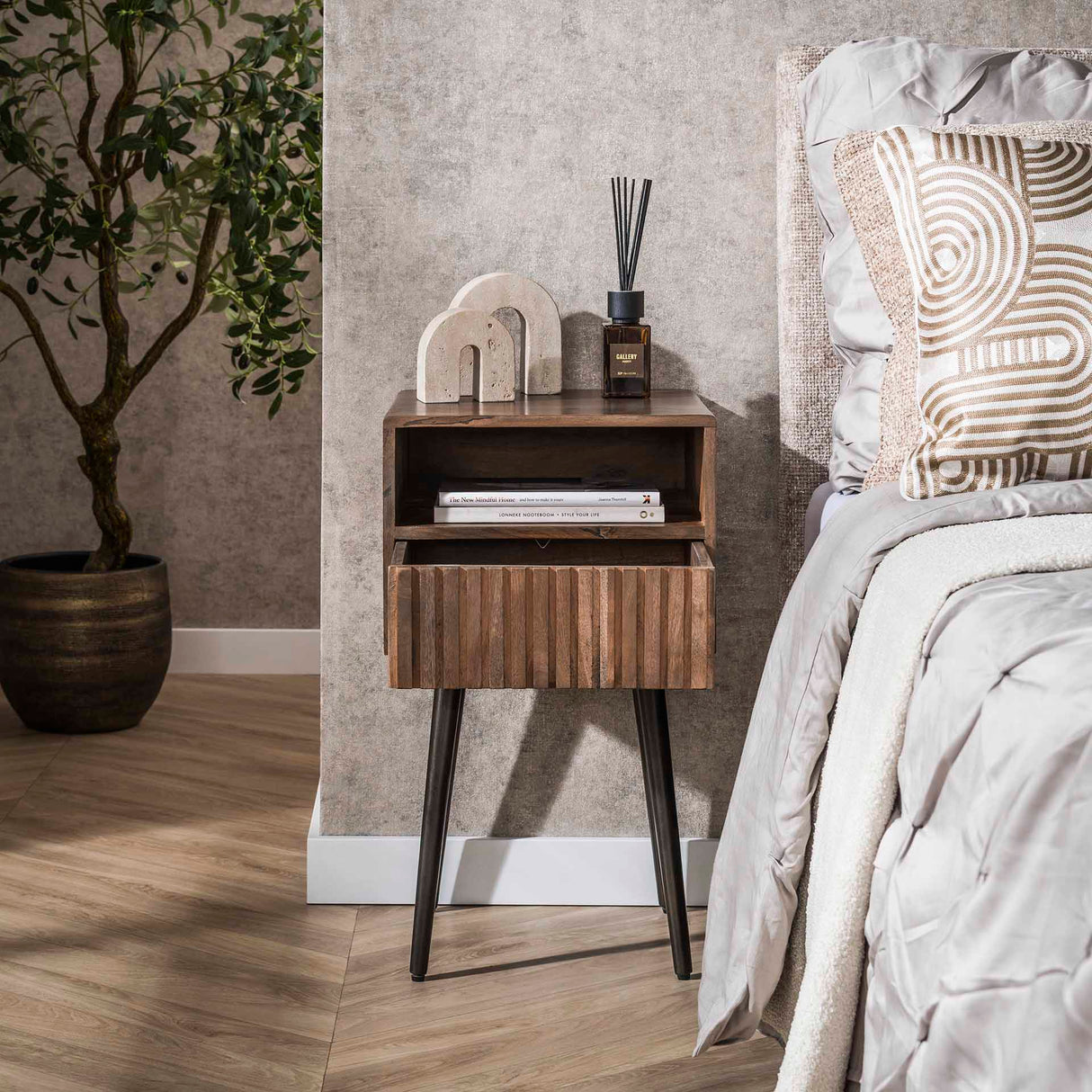 Table de chevet Dex en bois d'acacia Drift Brown - 1 tiroir 
